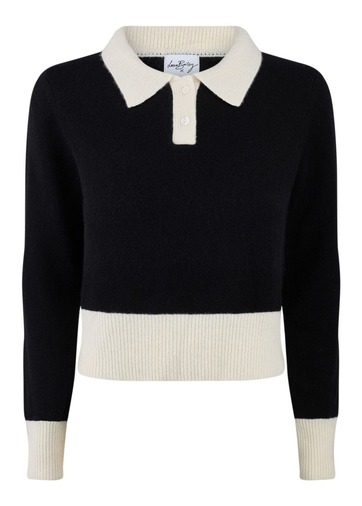 Katie Top in black with cream — front cut-out