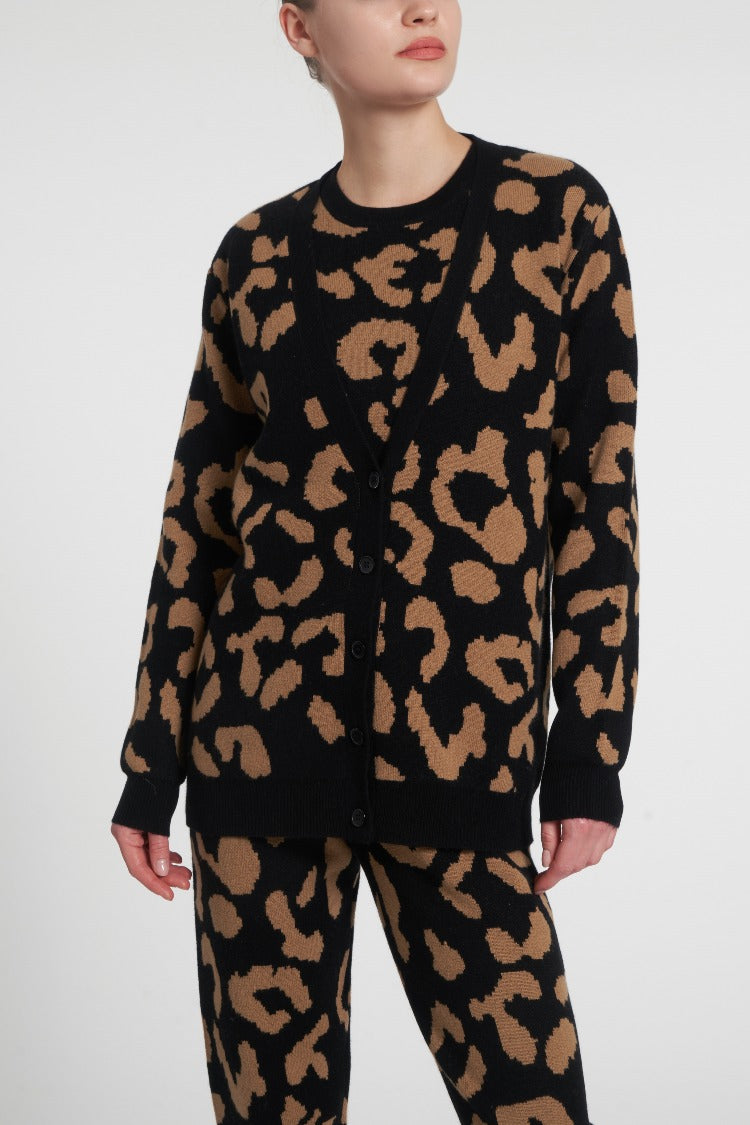 Madeleine Thompson Cashmere/Wool Blend Leopard selling Cardigan